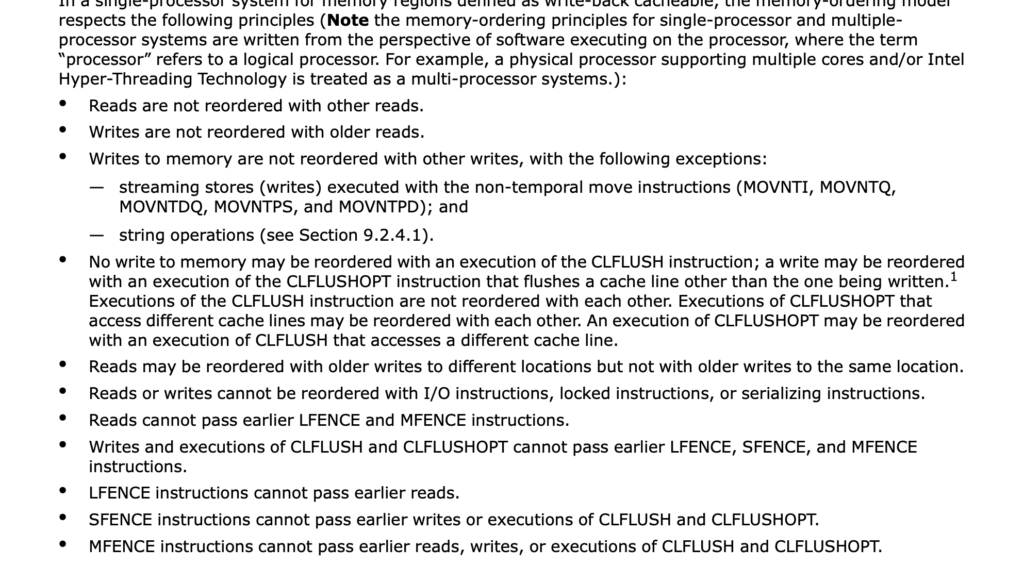 Intel SDM Memory ordering snippet